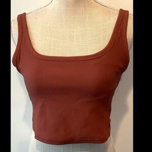 Ribbed Square Neck‎ Copper Brown Sports Bra - EUC